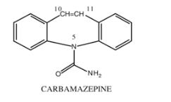 The structural formula for EQUETRO (carbamazepine) is a mood stabilizer available for oral administration as 100 mg, 200 mg, and 300 mg extended-release capsules of carbamazepine, USP. Carbamazepine is a white to off-white powder, practically insoluble in water and soluble in alcohol and in acetone. Its molecular weight is 236.27.