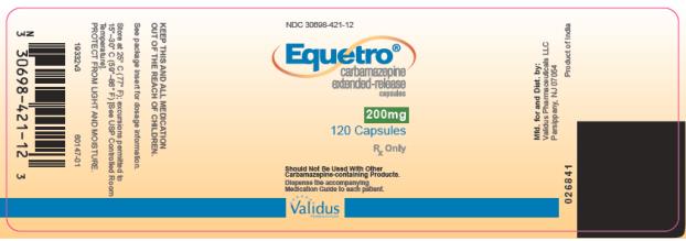 PRINCIPAL DISPLAY PANEL
NDC 30698-421-12
Equetro
Carbamazepine
Extended – Release
Capsules
200 mg
120 Capsules
Rx Only
