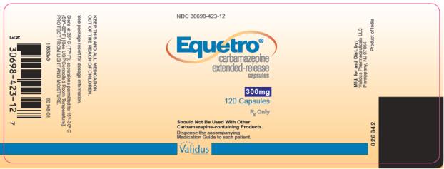 PRINCIPAL DISPLAY PANEL NDC 30698-423-12 Equetro Carbamazepine Extended – Release Capsules 300 mg 120 Capsules Rx Only 