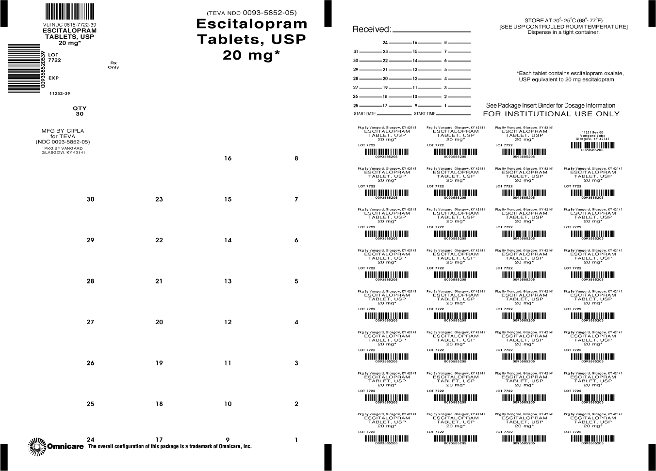 Principal Display Panel - Escitalopram Tablets, USP 20mg