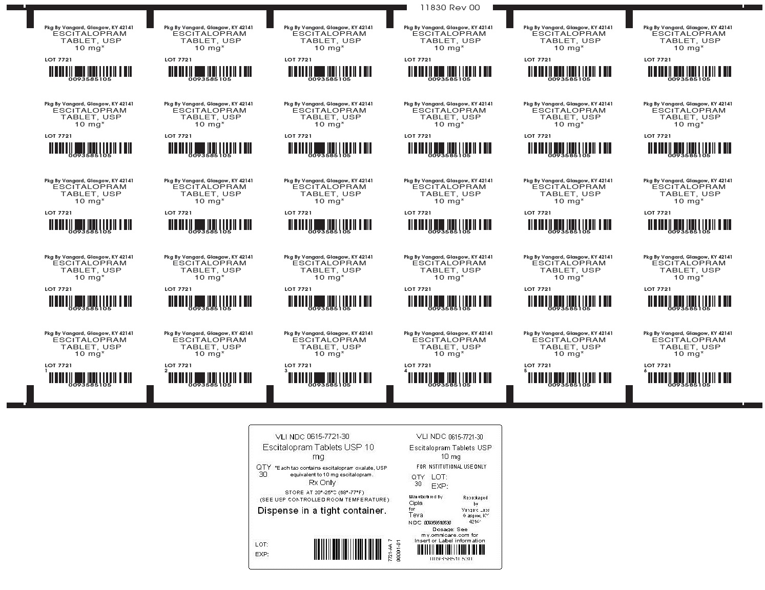Escitalopram Tablet, USP 10mg unit-dose label