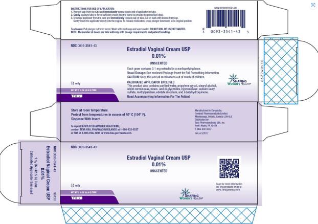 PRINCIPAL DISPLAY PANEL
NDC 0093-3541-43
Estradiol Vaginal Cream USP
0.01%
UNSCENTED
Each gram contains 0.1 mg estradiol in a nonliquefying base.
Usual Dosage: See enclosed Package Insert for Full Prescribing Information.
CAUTION: Keep this and all medications out of the reach of children.
CALIBRATED APPLICATOR ENCLOSED
This product also contains purified water, propylene glycol, stearyl alcohol, white ceresin wax, mono- and di-glycerides, hypromellose, sodium lauryl sulfate, methylparaben, edetate disodium, and t-butylhydroquinone.
Read Accompanying Information For The Patient 
SHAPING
WOMEN’S HEALTH®
Rx only
NET WT 1 ½ OZ (42.5 G) TUBE

