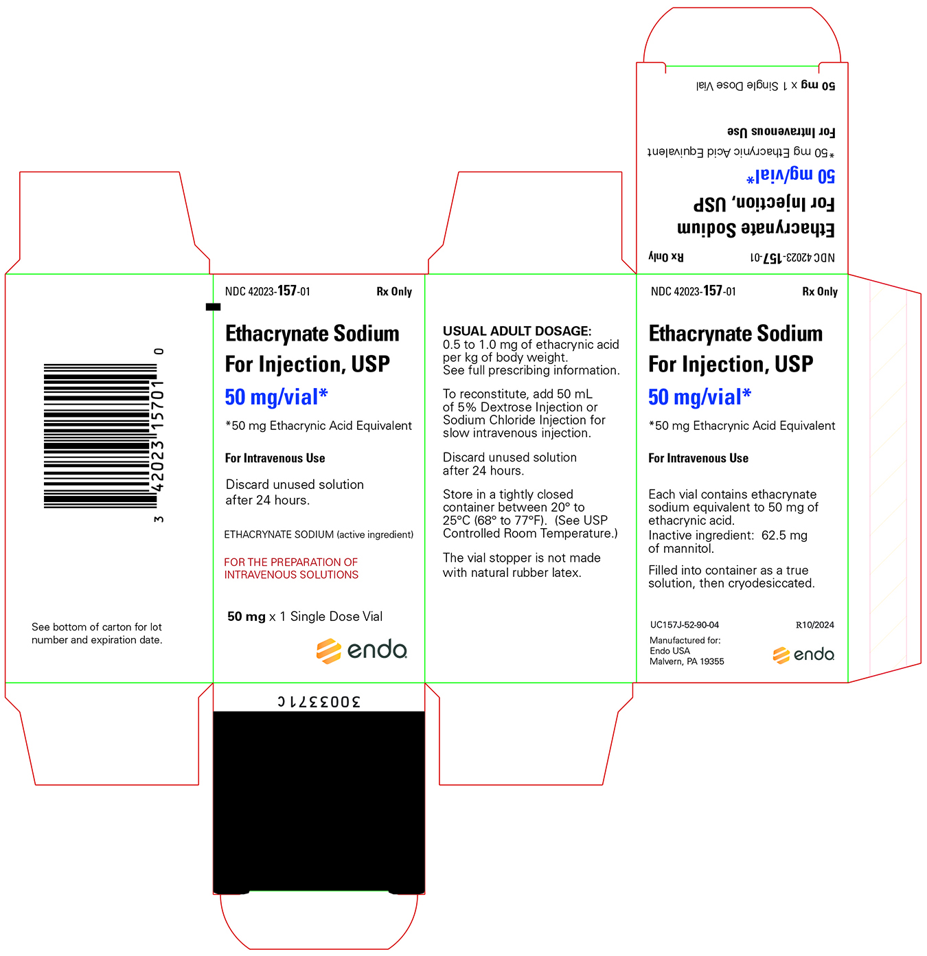 This is an image of Ethacrynate Sodium For Injection, USP 50 mg/vial carton.