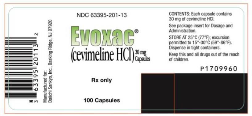 PRINCIPAL DISPLAY PANEL
NDC 63395-201-13
EVOXAC
(cevimeline HCI)
30 mg
Capsules
100 Capsules
Rx Only
