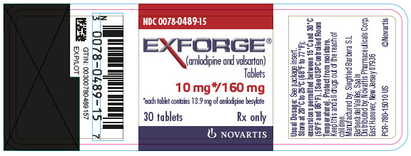 PRINCIPAL DISPLAY PANEL
							NDC 0078-0489-15
							EXFORGE®
							(amlodipine and valsartan)
							Tablets
							10 mg*/160 mg
							*each tablet contains 13.9 mg of amlodipine besylate
							30 tablets
							Rx only
							NOVARTIS
							