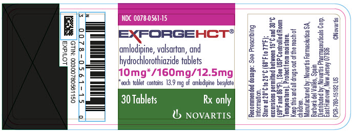 PRINCIPAL DISPLAY PANEL
							NDC 0078-0561-15
							EXFORGE HCT®
							amlodipine, valsartan, and hydrochlorothiazide tablets
							10 mg* / 160 mg / 12.5 mg
							*each tablet contains 13.9 mg of amlodipine besylate
							30 Tablets
							Rx only
							NOVARTIS
							