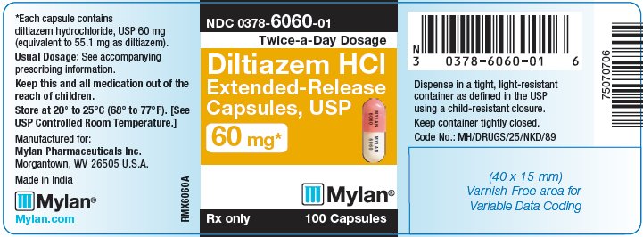 Diltiazem Hydrochloride Extended-Release Capsules, USP 60 mg Bottle Label