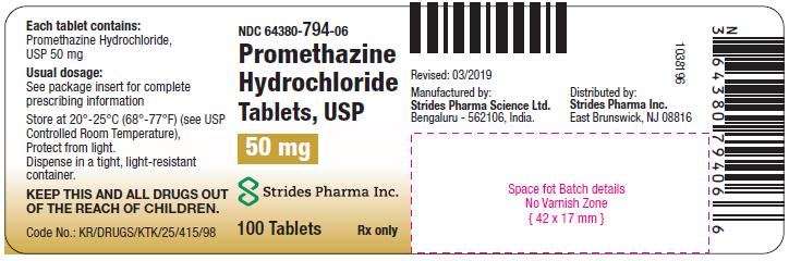 Promethazine Hydrochloride Tablets, USP 50 mg