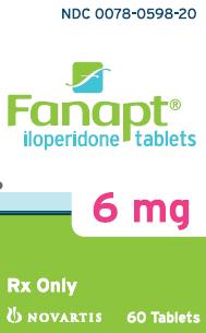 PRINCIPAL DISPLAY PANEL
Package Label – 6 mg
Rx Only		NDC 0078-0598-20
Fanapt® 
iloperidone tablets
6 mg
60 Tablets
