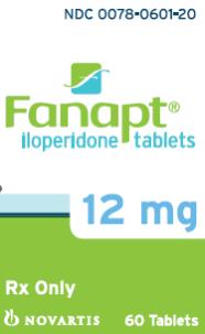 PRINCIPAL DISPLAY PANEL
Package Label – 12 mg
Rx Only		NDC 0078-0601-20
Fanapt® 
Iloperidone tablets
12 mg
60 Tablets
