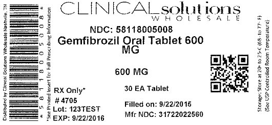 Gemfibrozil 600mg 30 count blister card label