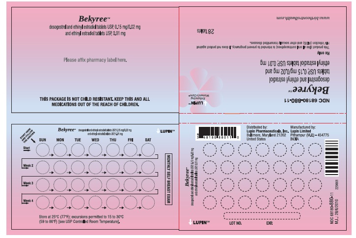 Bekyree
(desogestrel and ethinyl estradiol tablets USP (0.15 mg/0.02 mg) and ethinyl estradiol tablets (0.01 mg)]
NDC 68180-880-11
																											Wallet Label: 28 Tablets