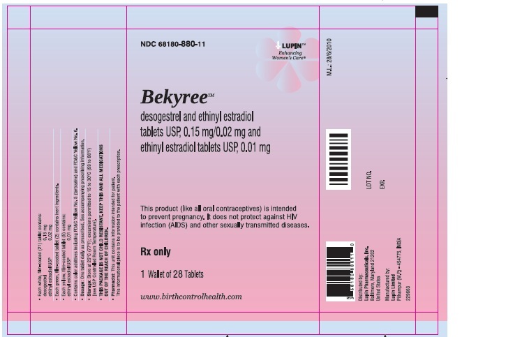 Bekyree
(desogestrel and ethinyl estradiol tablets USP (0.15 mg/0.02 mg) and ethinyl estradiol tablets (0.01 mg)]
NDC 68180-880-11
																											Pouch Label: 1 Wallet of 28 Tablets