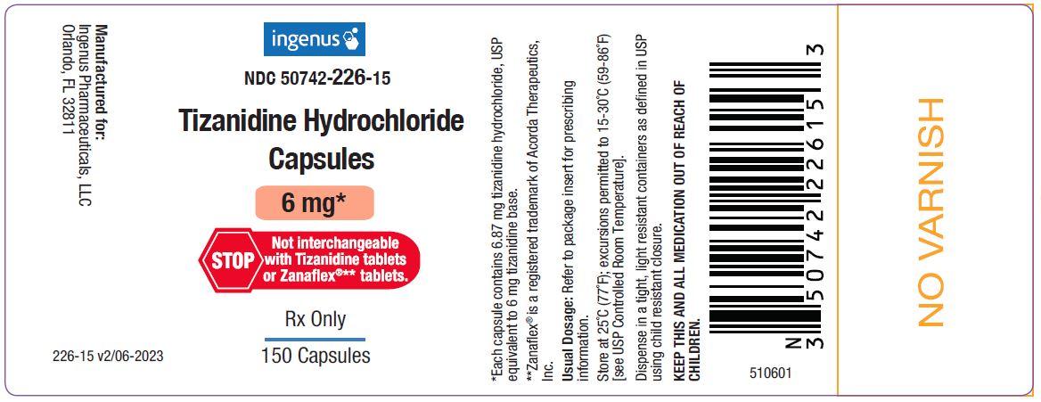 Tizanidine Hydrochloride Capsules 6 mg Bottle Label