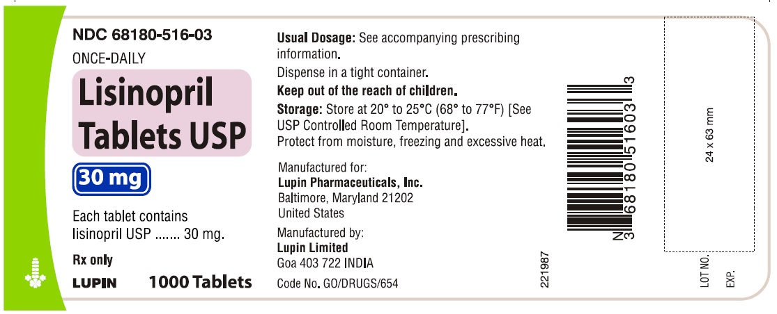 LISINOPRIL TABLETS USP
Rx Only
30 mg
NDC 68180-516-03
1000 Tablets