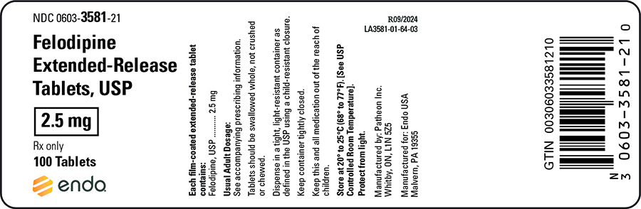 This is an image of Felodipine Extended-Release Tablets, USP 2.5 mg ,100 count label.