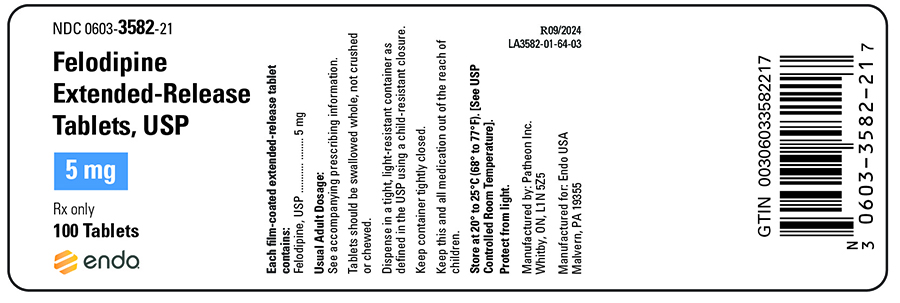 This is an image of Felodipine Extended-Release Tablets, USP 5 mg ,100 count label.