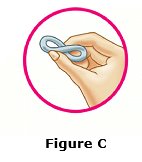 Use your thumb and index finger (pointer finger) to press the sides of the ring together. You may find it easier to insert Femring if you twist it into a figure-eight shape (See Figure C).