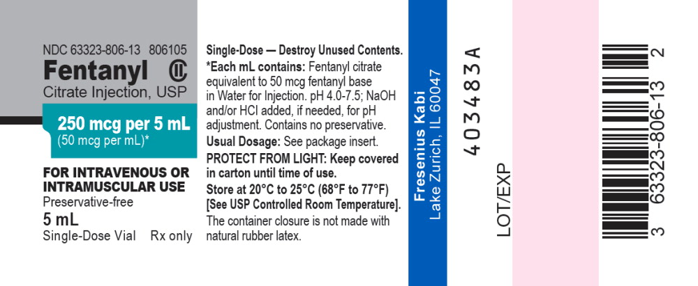 PACKAGE LABEL – PRINCIPAL DISPLAY PANEL – Fentanyl Citrate 250 mcg per 5 mL Vial Label
