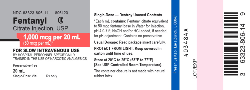 PACKAGE LABEL – PRINCIPAL DISPLAY PANEL – Fentanyl Citrate 1,000 mcg per 20 mL Vial Label
