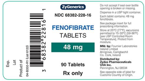 NDC 68382–228–16 
ZyGenerics 
FENOFIBRATE TABLETS 
48 mg 90 Tablets 
Rx only 
