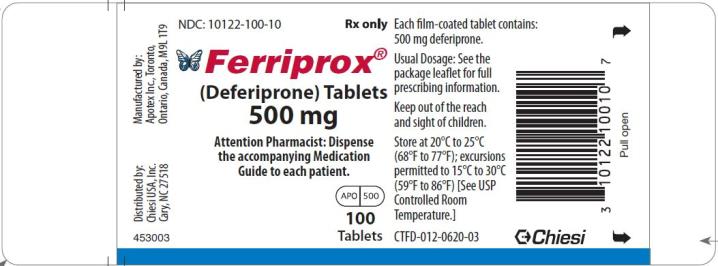 Chiesi USA, Inc. NDC 10122-100-10 
Ferriprox (deferiprone) tablets
500 mg 
Rx only
100 Tablets 
