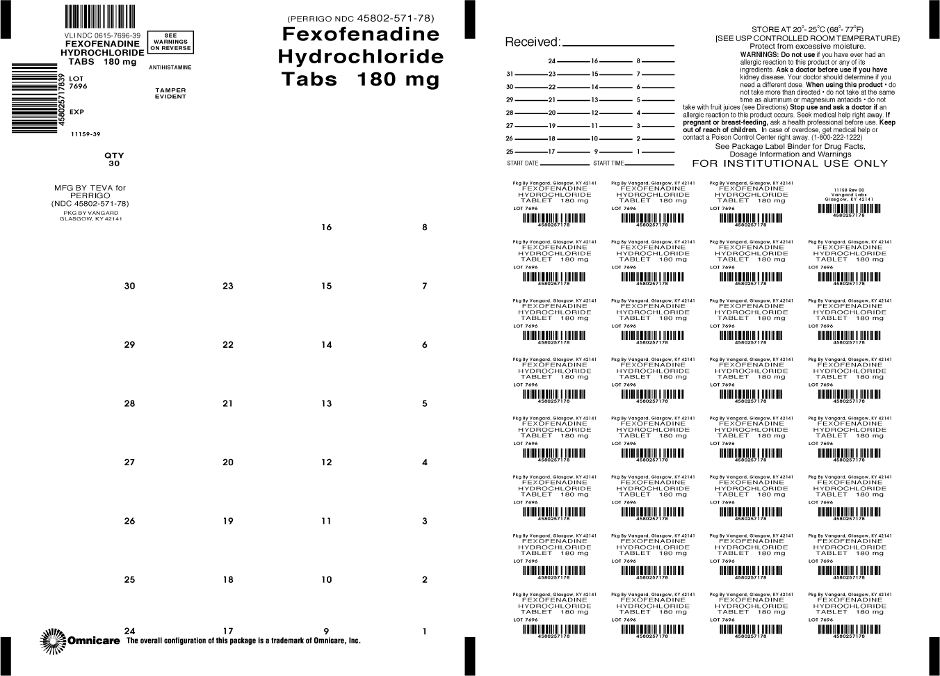 Principal Display Panel-Fexofenadine HCI Tablets 180mg