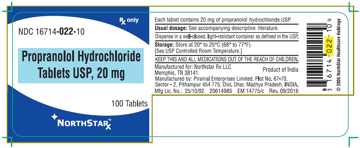 Principal Display Panel - Propranolol Hydrochloride Tablets USP, 20 mg - 100's pack - PTP
