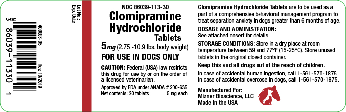 clomipramine hydrochloride 5 mg (2.75-10.9 lbs. body weight)