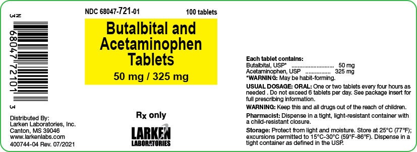 Butalbital and Acetaminophen 50 mg 325 mg label