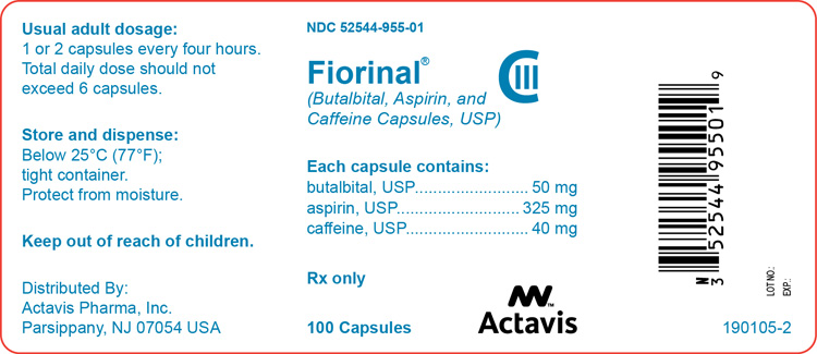 Fiorinal® (Butalbital, Aspirin, and Caffeine Capsules, USP) NDC 52544-955-01 Bottle Label x 100 Capsules