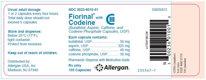 NDC 0023-6010-01
Fiorinal® with Codeine CIII
(Butalbital, Aspirin, Caffeine, and
Codeine Phosphate Capsules, USP)
Rx Only
100 Capsules

