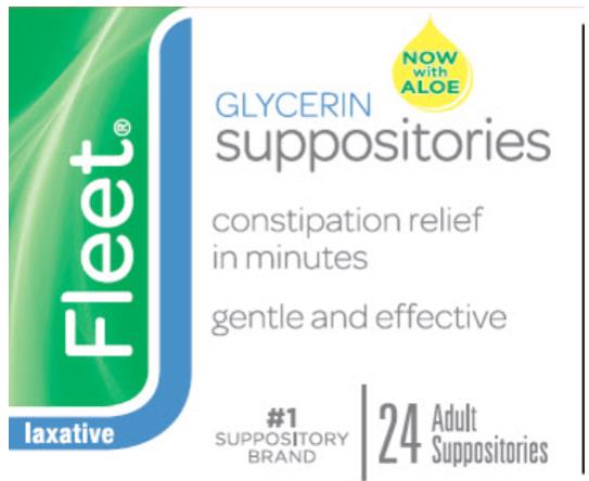 Fleet® 
Glycerin 
Laxative suppositories

24 adult suppositories
