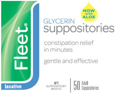 Fleet® 
Glycerin 
Laxative suppositories

50 adult suppositories

