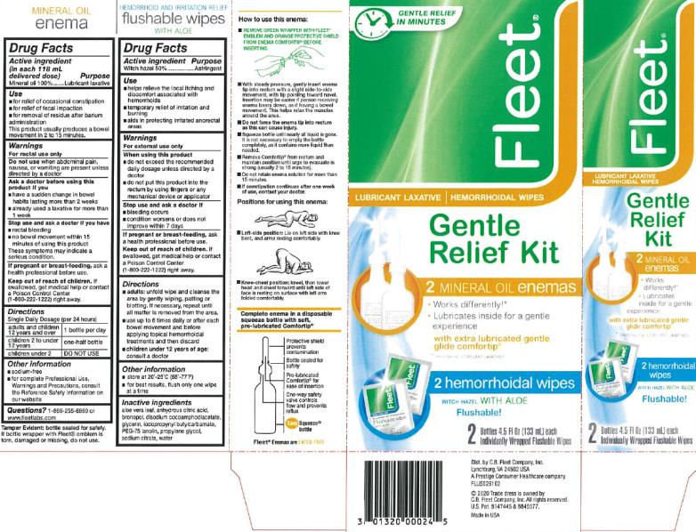 Fleet® 

LUBRICANT LAXATIVE HEMORRHOIDAL WIPES
Gentle Relief Kit

2 MINERAL OIL enemas - 2 Bottles 4.5 fl oz (133 mL) each 
2 hemorrhoidal wipes WITCH HAZEL WITH ALOE - 2 Individually Wrapped Flushab