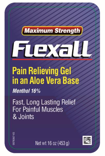 PRINCIPAL DISPLAY PANEL Maximum Strength FLEXALL Pain Relieving Gel in an Aloe Vera Base Menthol 16% Net wT 7 lb (3.17 kg) 