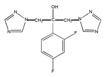 The structural formula for Fluconazole, the first of a new subclass of synthetic triazole antifungal agents, is available as a sterile solution for intravenous use in INTRAVIA plastic container.
Fluconazole is designated chemically as 2,4-difluoro-α,α1-bis(1H-1,2,4-triazol-1-ylmethyl) benzyl alcohol with an empirical formula of C13H12F2N6O and
molecular weight 306.3. 

