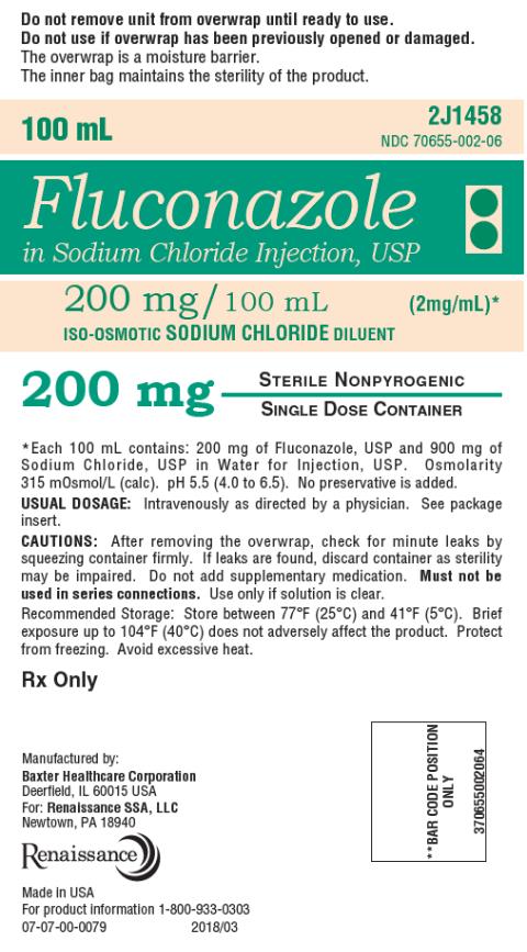 PRINCIPAL DISPLAY PANEL
NDC 70655-002-06
100 mL
Fluconazole 
in Sodium Chloride Injection, USP
200 mg/ 100 mL (2 mg/mL)*
ISO-OSMOTIC SODIUM CHLORIDE DILUENT
200 mg
Rx Only
