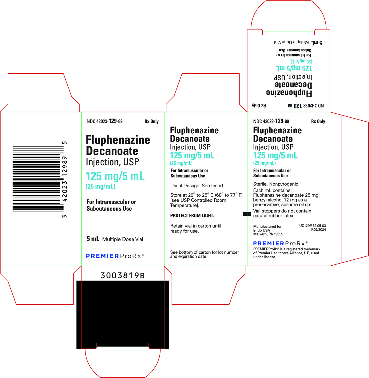 This is an image of Fluphenazine Decanoate Injection, USP 25 mg/5 mL vial carton label.