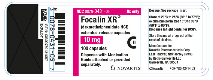 PRINCIPAL DISPLAY PANEL
									NDC 0078-0431-05
									Rx only
									Focalin XR®
									(dexmethylphenidate HCl)
									extended-release capsules
									10 mg
									100 capsules
									Dispense with Medication Guide attached or provided separately.
									NOVARTIS