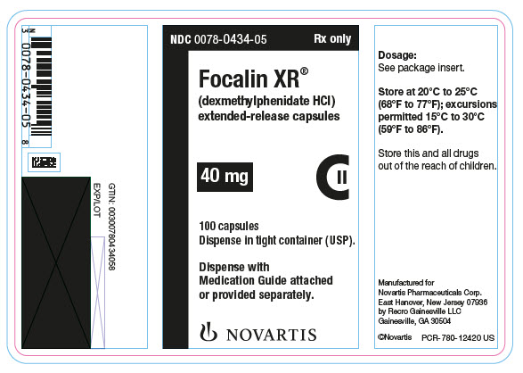 PRINCIPAL DISPLAY PANEL          NDC 0078-0434-05          Rx only          Focalin XR®          (dexmethylphenidate HCl)          extended-release capsules          40 mg          100 capsules          Dispense in tight container (USP).          Dispense with Medication Guide attached or provided separately.          NOVARTIS