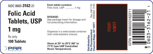 An image of the label for Folic Acid Tablets, USP 1 mg 100 Tablets.