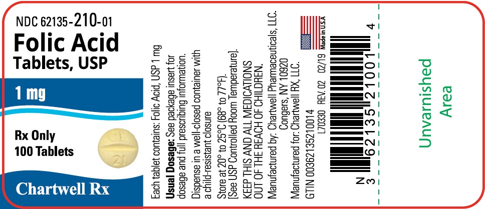 Folic Acid Tablets, USP 1 mg - NDC 62135-210-01 - 100 Tablet Label