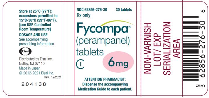 NDC 62856-280-30
30 tablets
Rx only
Fycompa™
(perampanel)
tablets
CIII
10 mg
ATTENTION PHARMACIST:
Dispense the accompanying
Medication Guide to each patient.
