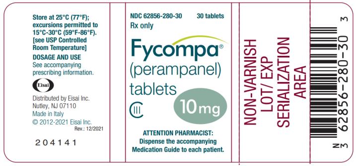 NDC 62856-290-38
0.5 mg/mL
Rx only
Fycompa®
(perampanel)
ORAL SUSPENSION
CIII
340 mL
