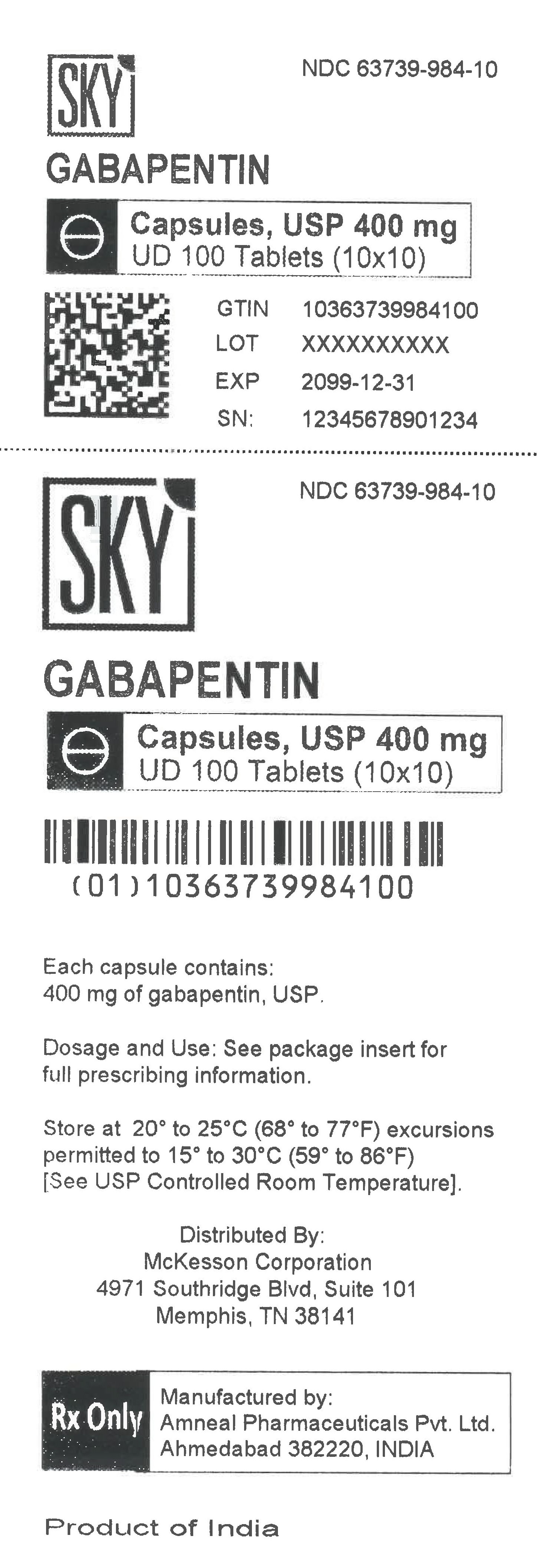 Gabapentin Capsules, USP 400mg