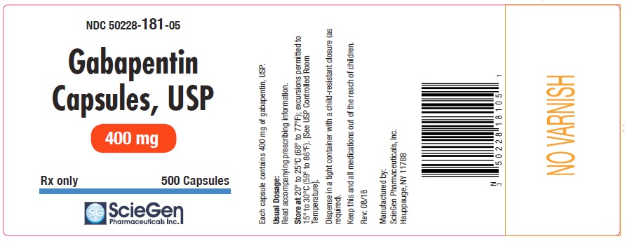 Gabapentin Capsules, USP 400 mg - 500 capsules label