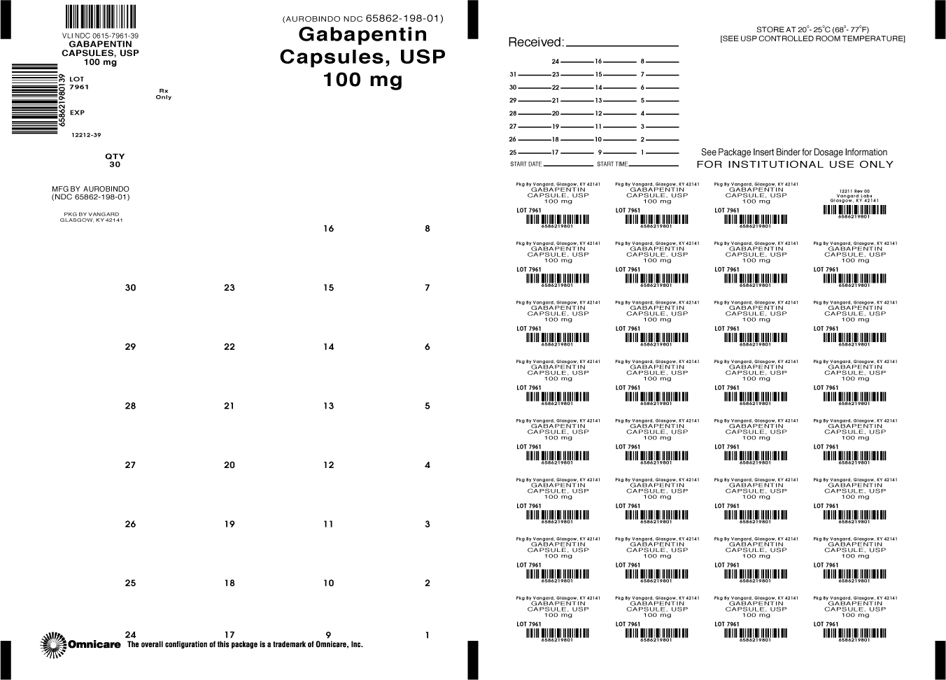 Gabapentin Caps 100mg Bingo card label