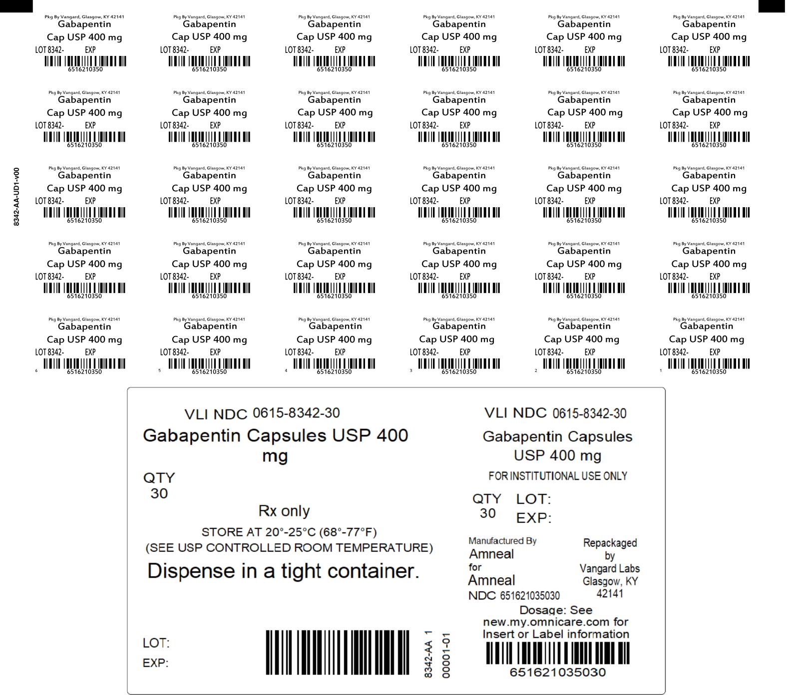 Gabapentin 400mg Caps unit dose label