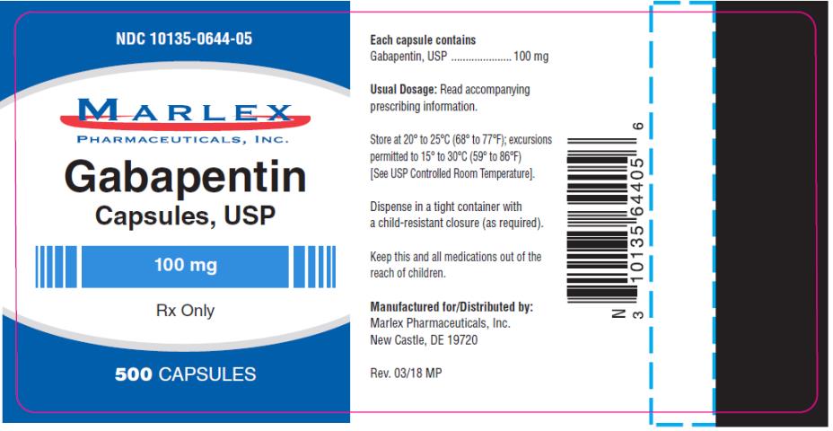PRINCIPAL DISPLAY PANEL
NDC 10135-0644-05
Gabapentin
Capsules, USP
100 mg
500 Capsules 
Rx Only
